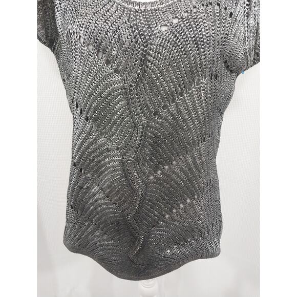 NWOT! WORTHINGTON! SILVER BRUSH PAINTED SHORT SLEEVE BLACK SWEATER/TOP! SZ L - Picture 4 of 8